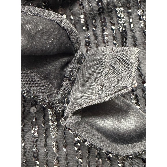 Adrianna Papell Dress Womens 6 Petite Black Sequin Halter Gown Evening Beaded - Picture 9 of 15